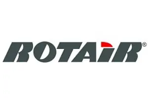 Hiretech The image features the ROTAIR logo with bold, dark gray uppercase letters and a red semicircle in the letter A, representing the ROTAIR MDVN37K Mobile Diesel Air Compressor (7-12 bar). Hire2buy