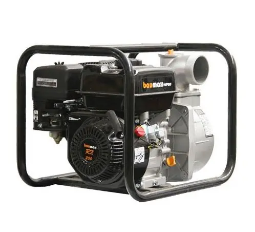 Image of the Baumax WP80 80mm Water Pump, showcasing its robust 7HP engine and efficient water transfer design with 80mm input/output diameters.