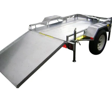 Image of a single and double axle roller trailer for hire, designed for transporting heavy equipment and other small to medium construction equipment across job sites.