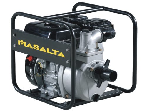 Masalta MGP2-4 water pump – side view showing fuel tank, pump housing, and durable steel frame